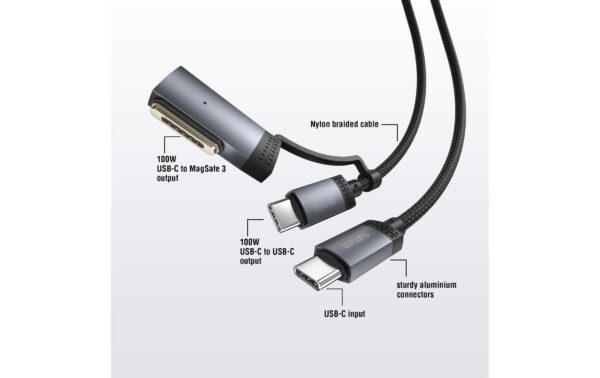 1806467_3 - Mediatech 4smarts Magsafe 3 Adapter und USB-C Kabel 100W, 2m, schwarz