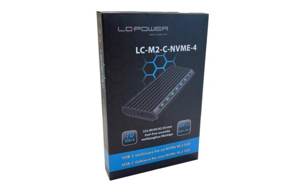 LC-Power ext. M.2 Gehäuse LC-M2-C-NVME-4 Schwarz, USB Type-C, für M.2 SSD, NVME