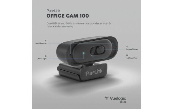 Vuelogic Webcam PL VL-OC100 2K HD, 75°, Dual Mic, 4Fach Zoom, Autofokus