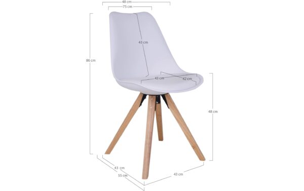1827476_5 - Mediatech House Nordic Stuhl Bergen, 2er Set, Weiss PU-Leder, Stoff, Gummibaum, 86x55cm (HxL)