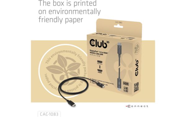 Club 3D, DP 1.4 auf HDMI 4K60Hz mit HDR M/M 2m 32 AWG