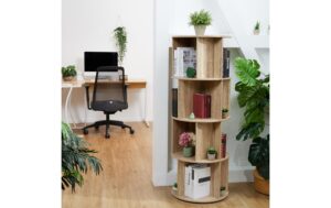 1837330_4 - Mediatech relaxdays Bücherregal drehbar 4 Etagen Spanplatte China, Hellbraun