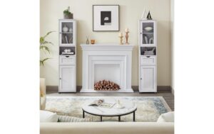Vasagle Schrank Landhausstil, Weiss Weiss,40x30x165 cm (BxTxH)