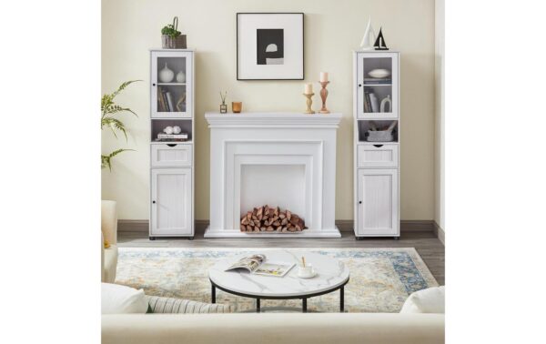 Vasagle Schrank Landhausstil, Weiss Weiss,40x30x165 cm (BxTxH)
