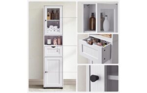 Vasagle Schrank Landhausstil, Weiss Weiss,40x30x165 cm (BxTxH)
