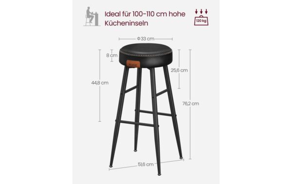 Vasagle Barhocker, 2er Set, Sitzhöhe 75cm 51.6x75 cm (DxH), Traglast 100 kg