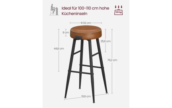 Vasagle Barhocker, 2er Set, Sitzhöhe 75cm 51.6x75 cm (DxH), Traglast 100 kg