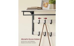Vasagle Garderobe Ablage und 10 Haken 30x65x42 cm (TxBxH), Stahl, Holzspanplatte