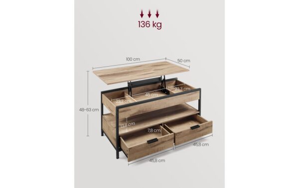 Vasagle Couchtisch Kamelbraun 100x50x48 cm, Spanplatte, Eisen