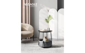 Vasagle Couchtisch mit Ablage & Korb 45x51 cm (DxH), Spanplatte, Stahl,Polyester