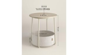 Vasagle Couchtisch mit Ablage & Korb 45x51 cm (DxH), Spanplatte, Stahl,Polyester