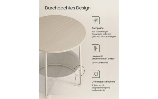 Vasagle Couchtisch mit Ablage & Korb 45x51 cm (DxH), Spanplatte, Stahl,Polyester