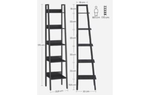 Vasagle Regal Schwarz, 5 Ablagen 33.8x30x170 cm (BxTxH), Spanplatte, Stahl