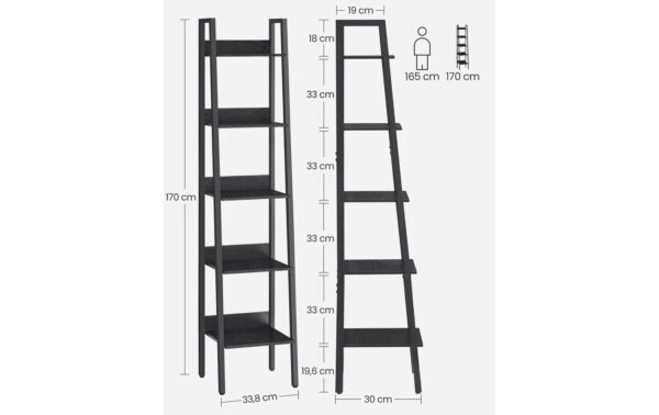 Vasagle Regal Schwarz, 5 Ablagen 33.8x30x170 cm (BxTxH), Spanplatte, Stahl