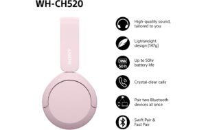 Sony WH-CH520, Over-Ear Kopfhörer Pink, bis zu 50 Std. Akkulaufzeit