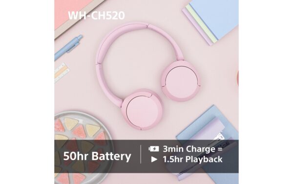 Sony WH-CH520, Over-Ear Kopfhörer Pink, bis zu 50 Std. Akkulaufzeit