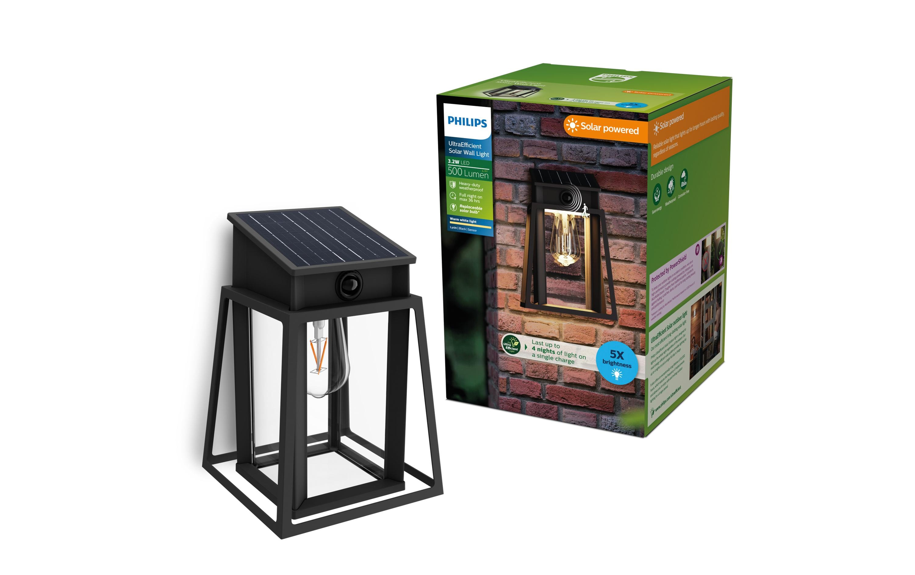 Philips Outdoor Wandleuchte Solar Lysin 470lm, 2700K, IP44 2.9W