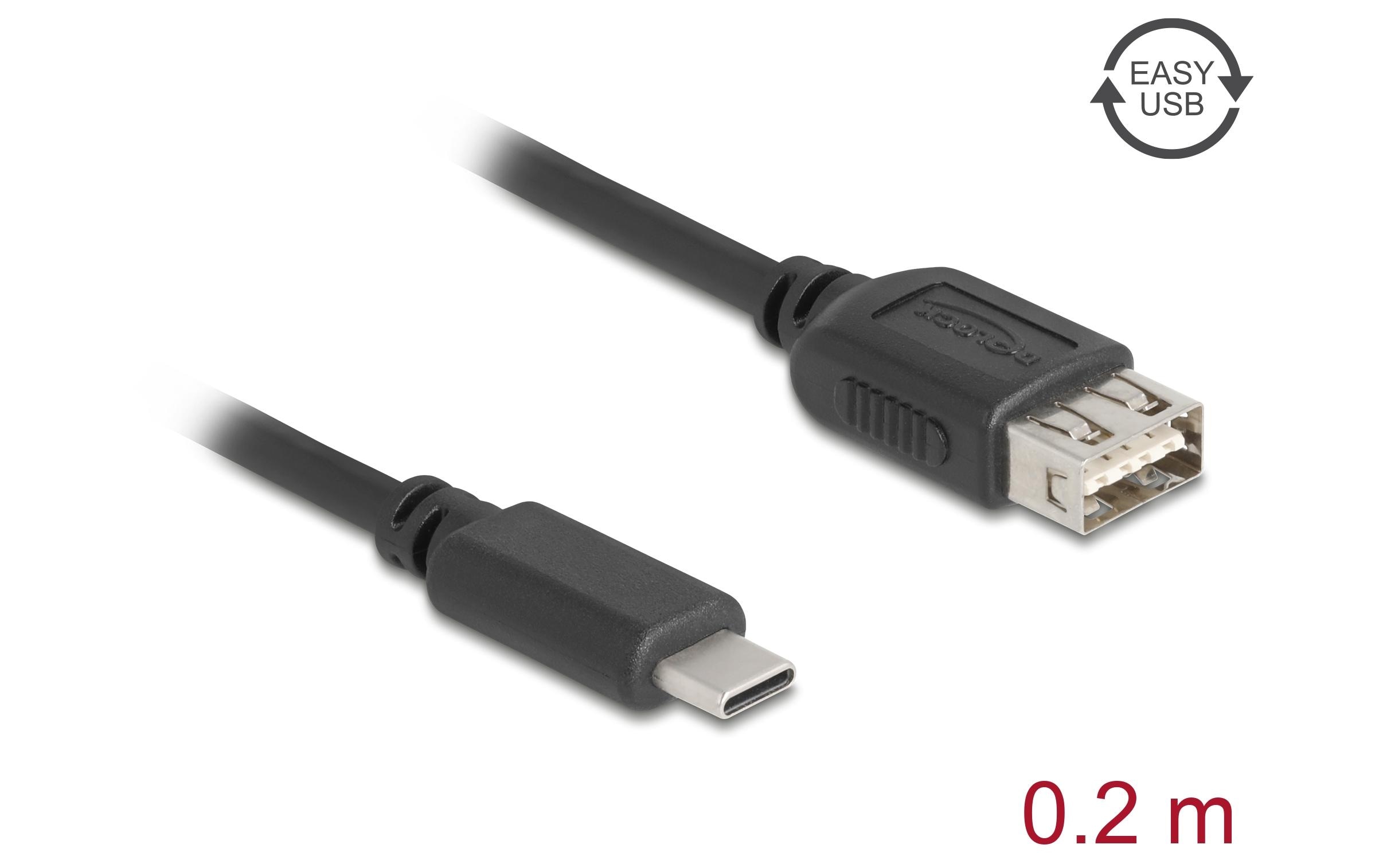 1880368_1 - Mediatech Delock USB2.0 Kabel EASY USB C-A, 0.2m EASY USB, beidseitig einsteckbar, schwarz