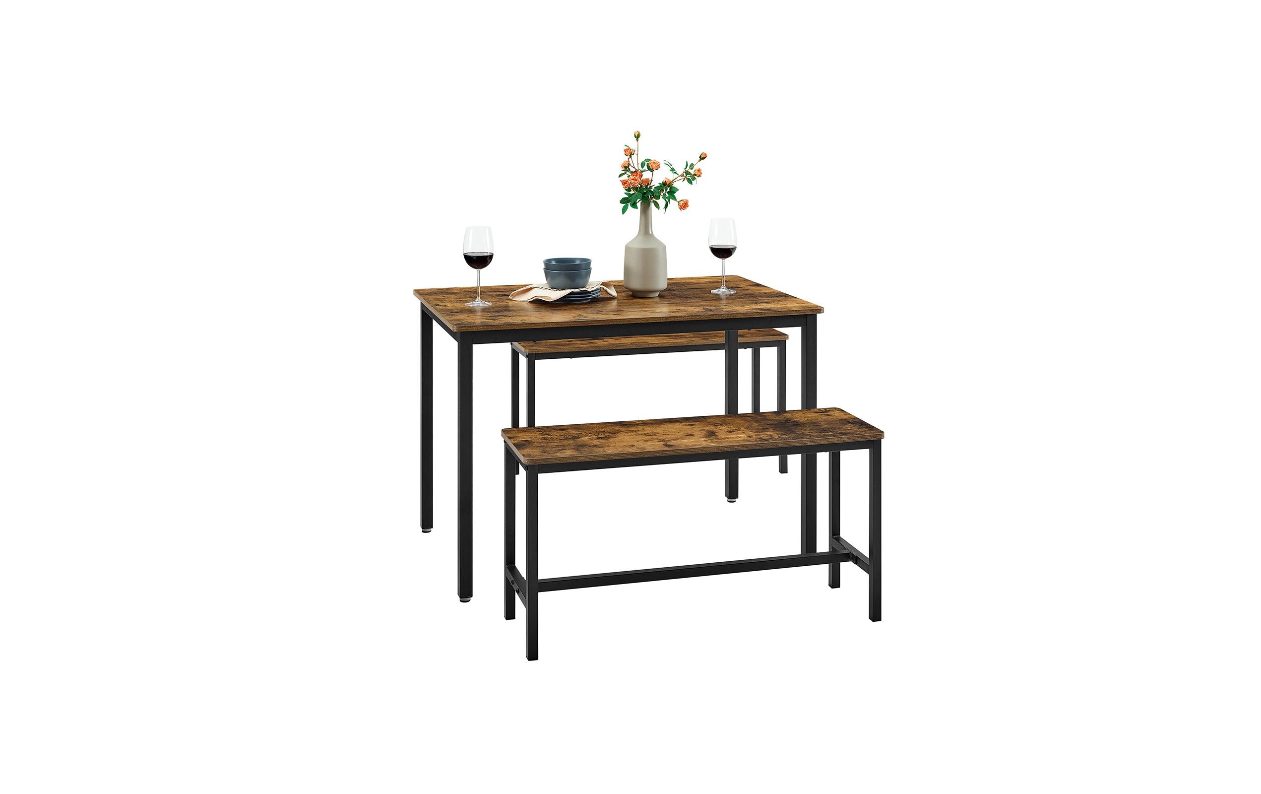 1881989_1 - Mediatech Vasagle Tisch mit 2 Bänken Tisch:110x70x75cm, Bank:97x30x50cm (BxTxH)