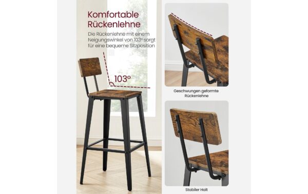 Vasagle Barhocker, 2er Set 45.4x45.4x102.2 cm, Spanplatte, Stahl