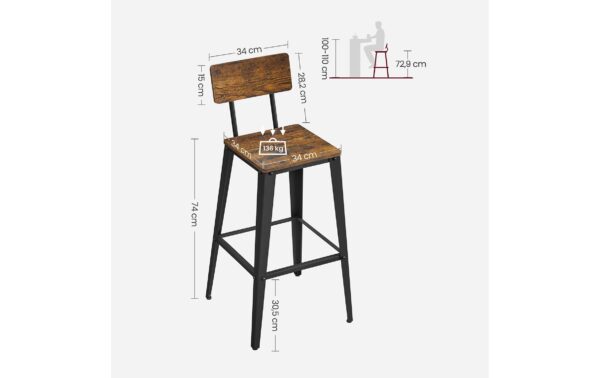 Vasagle Barhocker, 2er Set 45.4x45.4x102.2 cm, Spanplatte, Stahl