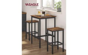 Vasagle Bartisch mit 2 Hocker Tisch 60x60x90cm, Stühle 30x40x65cm (TxBxH)