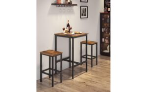 Vasagle Bartisch mit 2 Hocker Tisch 60x60x90cm, Stühle 30x40x65cm (TxBxH)