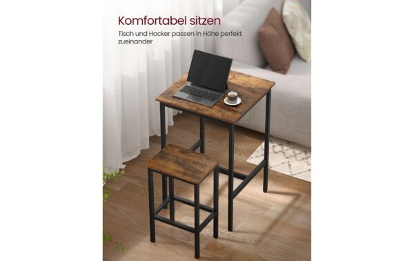 Vasagle Bartisch mit 2 Hocker Tisch 60x60x90cm, Stühle 30x40x65cm (TxBxH)
