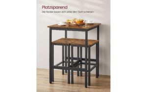 Vasagle Bartisch mit 2 Hocker Tisch 60x60x90cm, Stühle 30x40x65cm (TxBxH)