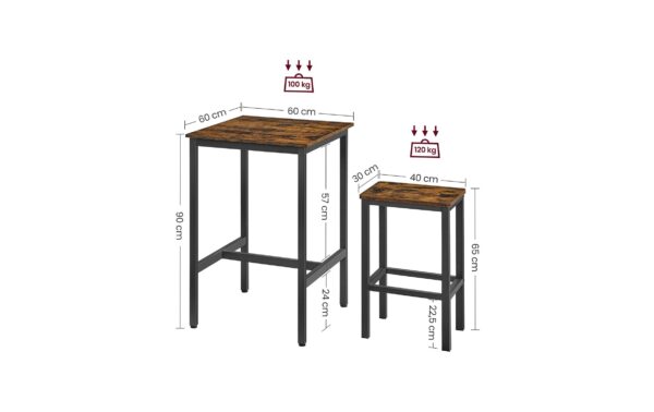 Vasagle Bartisch mit 2 Hocker Tisch 60x60x90cm, Stühle 30x40x65cm (TxBxH)