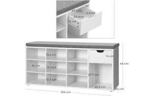 1882011_1 - Mediatech Vasagle Schuhschrank mit Polster, 11 Fächer 104x30.5x48 cm (BxTxH),MDF, Polyester