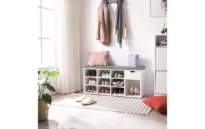 1882011_2 - Mediatech Vasagle Schuhschrank mit Polster, 11 Fächer 104x30.5x48 cm (BxTxH),MDF, Polyester