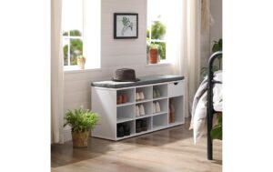 1882011_3 - Mediatech Vasagle Schuhschrank mit Polster, 11 Fächer 104x30.5x48 cm (BxTxH),MDF, Polyester