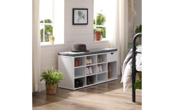 1882011_3 - Mediatech Vasagle Schuhschrank mit Polster, 11 Fächer 104x30.5x48 cm (BxTxH),MDF, Polyester