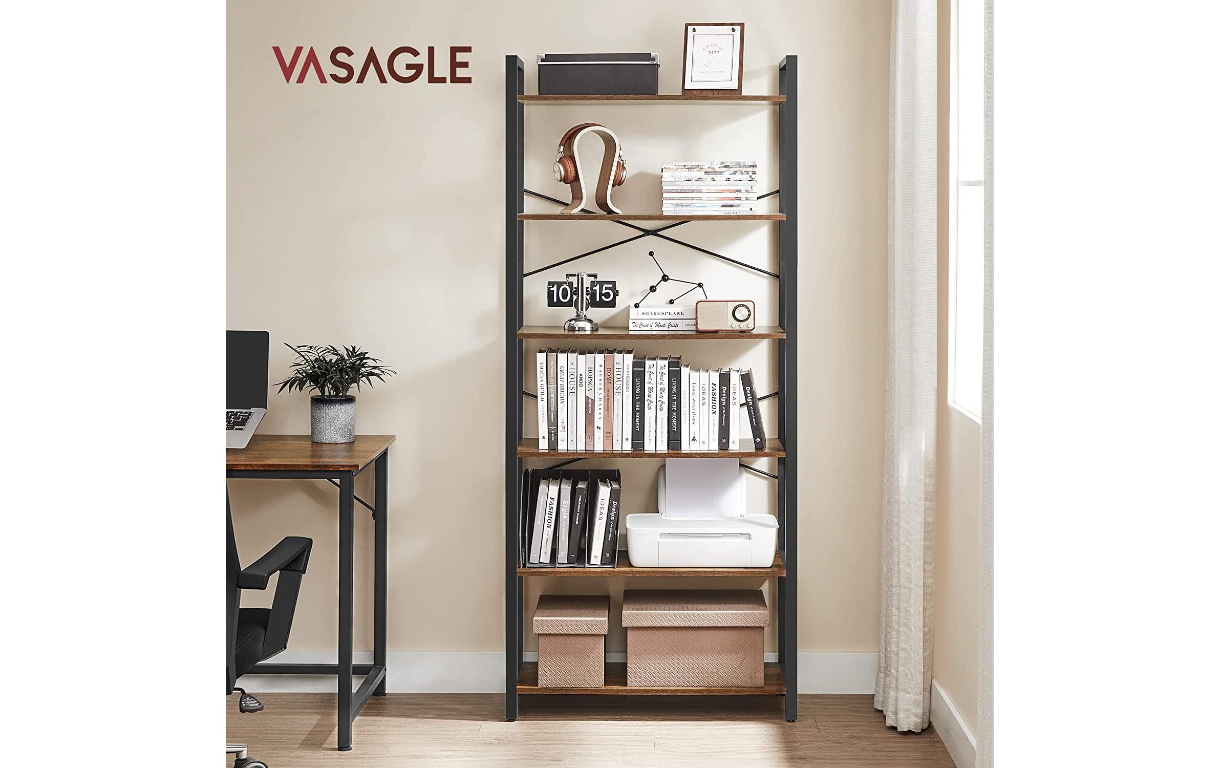 1882014_1 - Mediatech Vasagle Regal Vintagebraun-Schwarz,6 Ebenen 80x30x184.3 cm (BxTxH), Spanplatte,Stahl