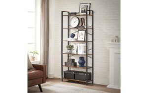 1882014_2 - Mediatech Vasagle Regal Vintagebraun-Schwarz,6 Ebenen 80x30x184.3 cm (BxTxH), Spanplatte,Stahl
