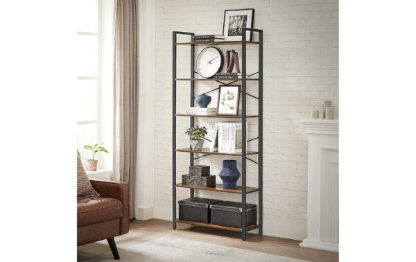 1882014_2 - Mediatech Vasagle Regal Vintagebraun-Schwarz,6 Ebenen 80x30x184.3 cm (BxTxH), Spanplatte,Stahl