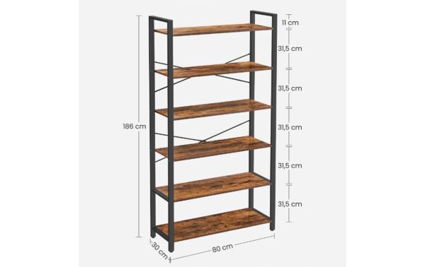 1882014_5 - Mediatech Vasagle Regal Vintagebraun-Schwarz,6 Ebenen 80x30x184.3 cm (BxTxH), Spanplatte,Stahl