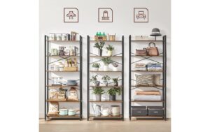 1882014_6 - Mediatech Vasagle Regal Vintagebraun-Schwarz,6 Ebenen 80x30x184.3 cm (BxTxH), Spanplatte,Stahl