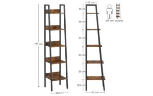 1882015_6 - Mediatech Vasagle Regal Vintagebraun-Schwarz,5 Ebenen 33.8x30x170 cm (BxTxH), Spanplatte,Stahl