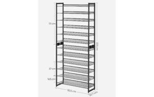Songmics Schuhgestell, 12 Ablagen 92.3x30.5x221.4 cm  (BxTxH), Stahl