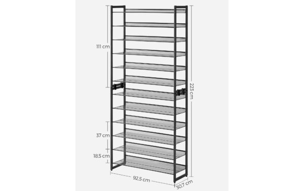Songmics Schuhgestell, 12 Ablagen 92.3x30.5x221.4 cm  (BxTxH), Stahl