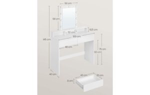 Vasagle Make-up-Tisch Weiss mit Spiegel und 100x40x145 cm (BxTxH), Spanplatte, Spiegel