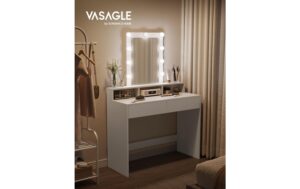 Vasagle Make-up-Tisch Weiss mit Spiegel und 100x40x145 cm (BxTxH), Spanplatte, Spiegel