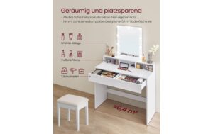 Vasagle Make-up-Tisch Weiss mit Spiegel und 100x40x145 cm (BxTxH), Spanplatte, Spiegel