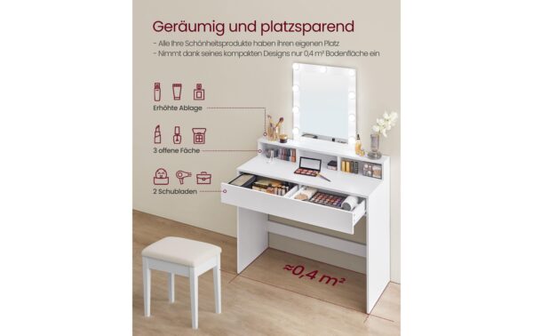 Vasagle Make-up-Tisch Weiss mit Spiegel und 100x40x145 cm (BxTxH), Spanplatte, Spiegel