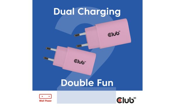 1902350_2 - Mediatech Club 3D, Ladegerät 30W 2 stk Pink, PD bis 30Watt (15V/2A)