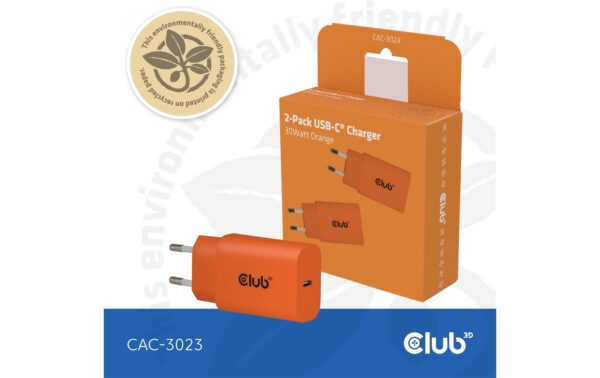 Club 3D, Ladegerät 30W 2 stk Orange,PD bis 30Watt (15V/2A)