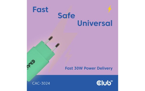 Club 3D, Ladegerät 30W 2 stk Grün, PD bis 30Watt (15V/2A)
