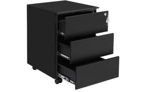 1910933_1 - Mediatech Songmics Rollcontainer schwarz, Schloss 52x39x60cm, mit 3 Schubladen